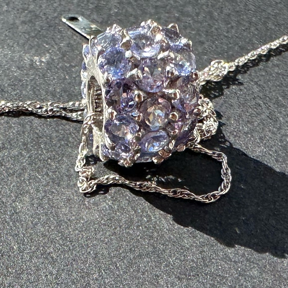 14k White Gold Tanzanite Pendant Bead & “18.25 Inch Chain - Picture 12 of 16